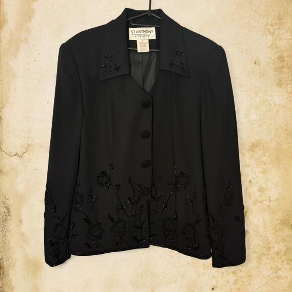 st anthony evening size 10 black beaded floral cocktail jacket - Picture 1 of 8